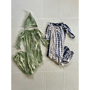 Lou Lou and Company Baby Knotted Newborn Gowns Lot Of 2 Tie Dye Blue Green 3-6m
